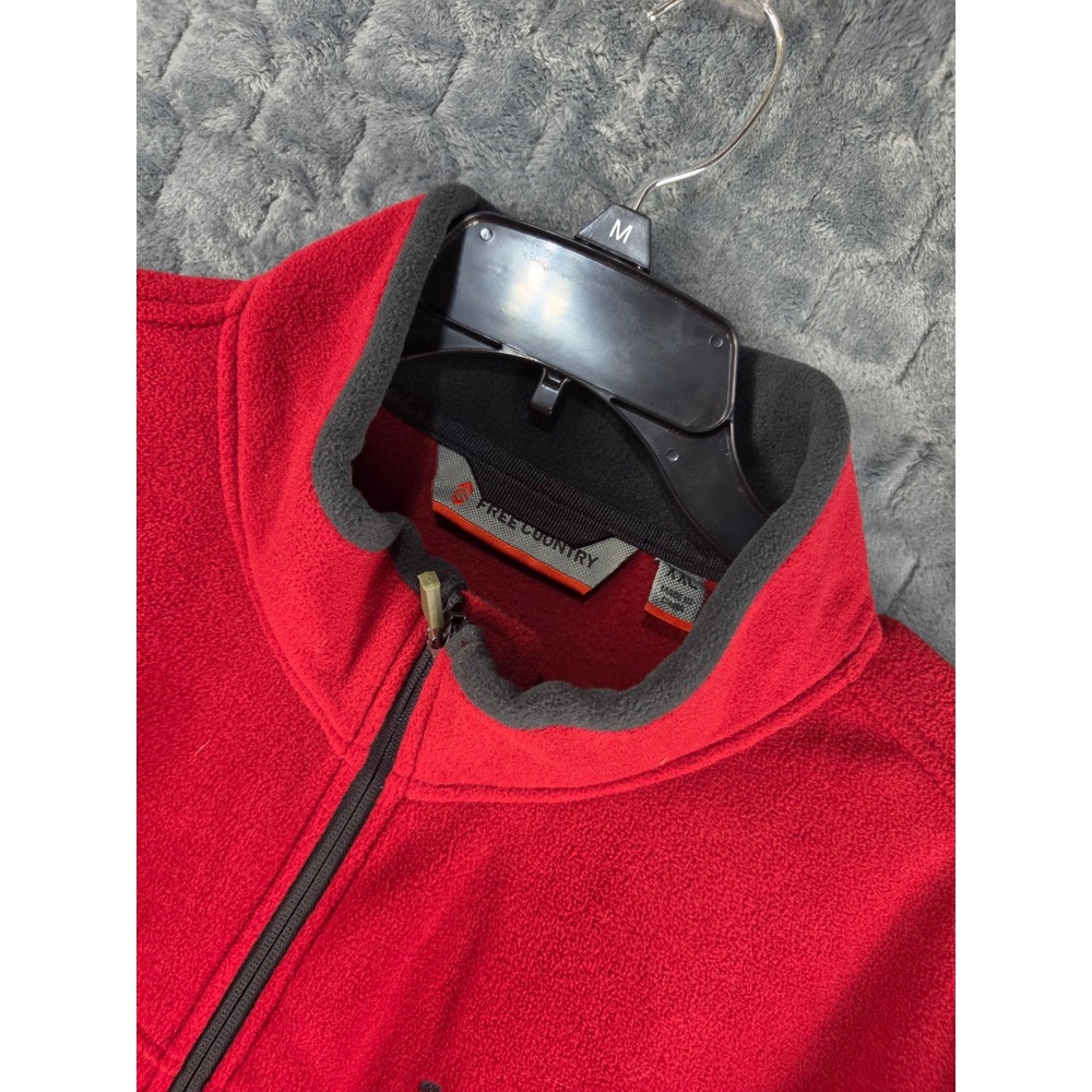 Free Country Mens XXL Red Full Zip Fleece Jacket Mock Neck Sleeve Pocket